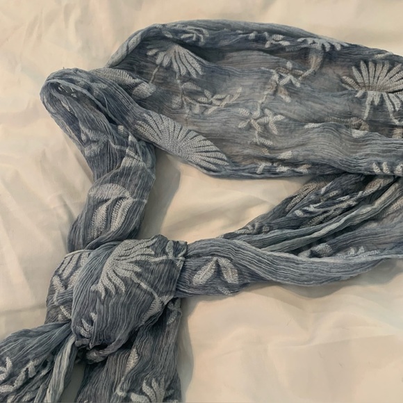 Sheer Long Embroidered Floral Scarf Light Blue Womens Wrap Shawl - Picture 4 of 12